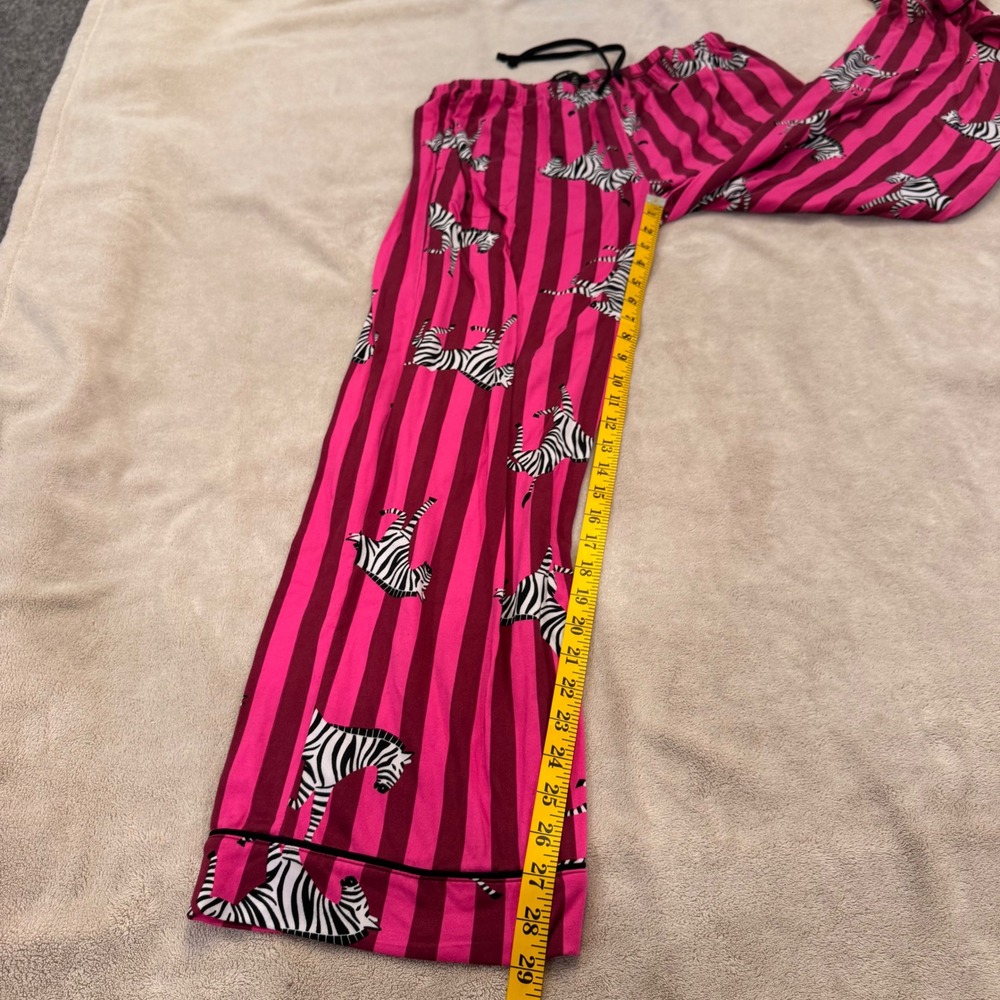 Room Service Pink Zebra Stripe Pajama Set Luxury Soft Lounge Whimsy Stripe Sz L - Picture 4 of 14